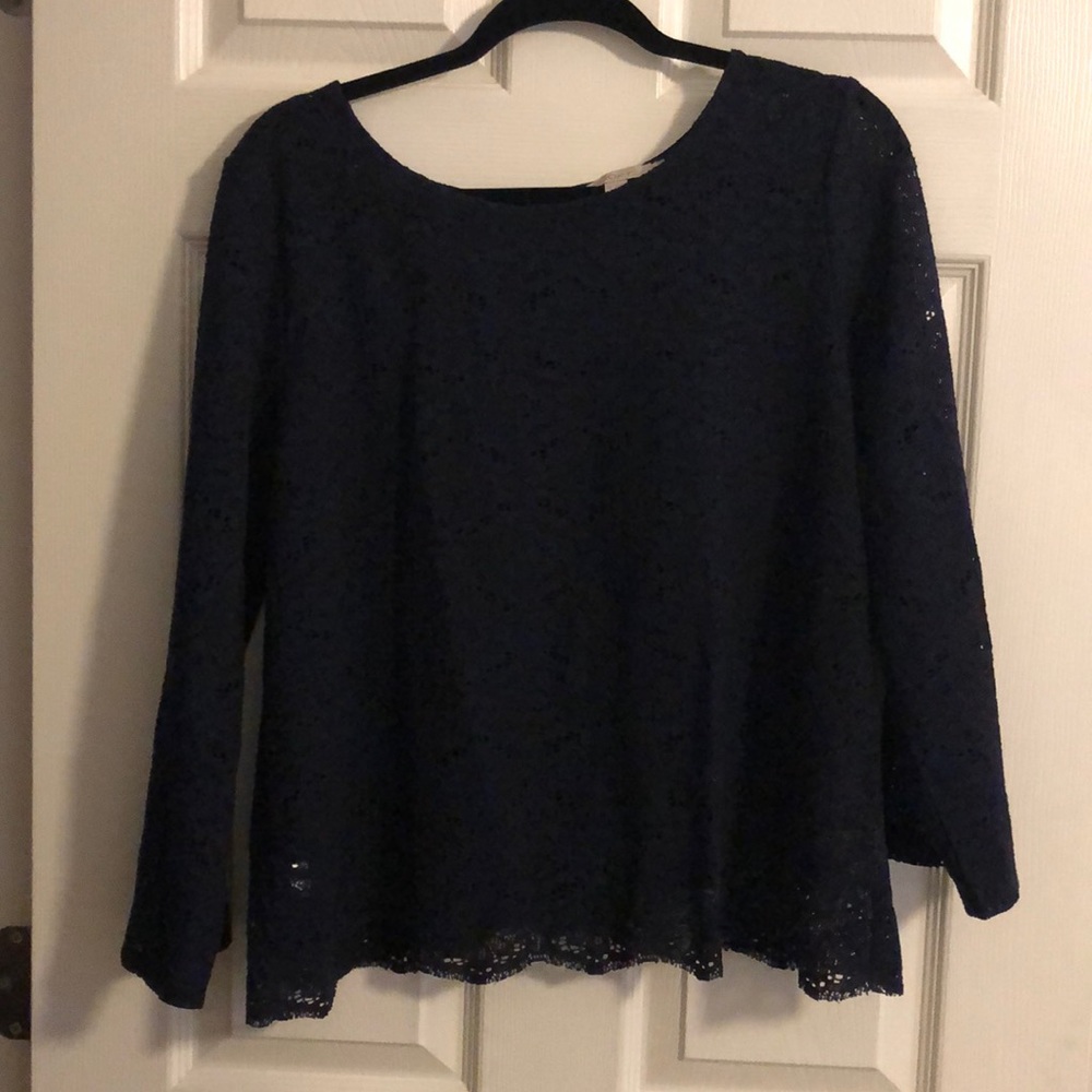 LOFT Medium navy blue lace long sleeved top